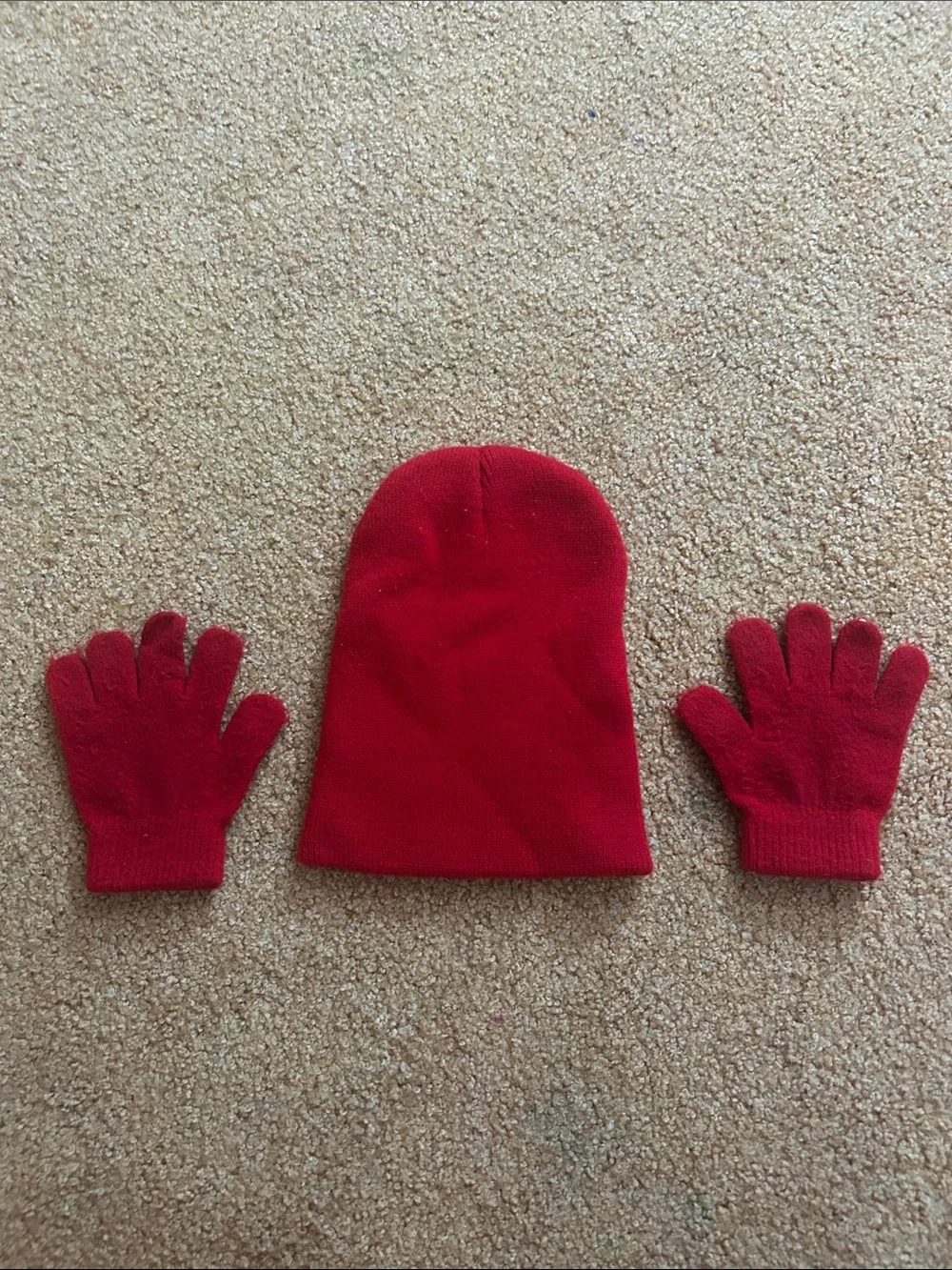 Children's Red Knit Beanie with Matching Gloves Set